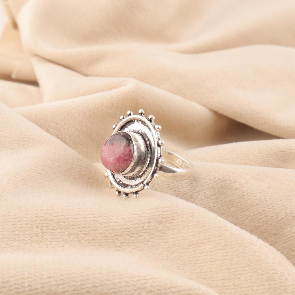 Black Rhodonite Gemstone Jewelry, 925 Solid Sterling Silver Ring Handmade Gorgeous Silver Chain Ring For Wedding Gift