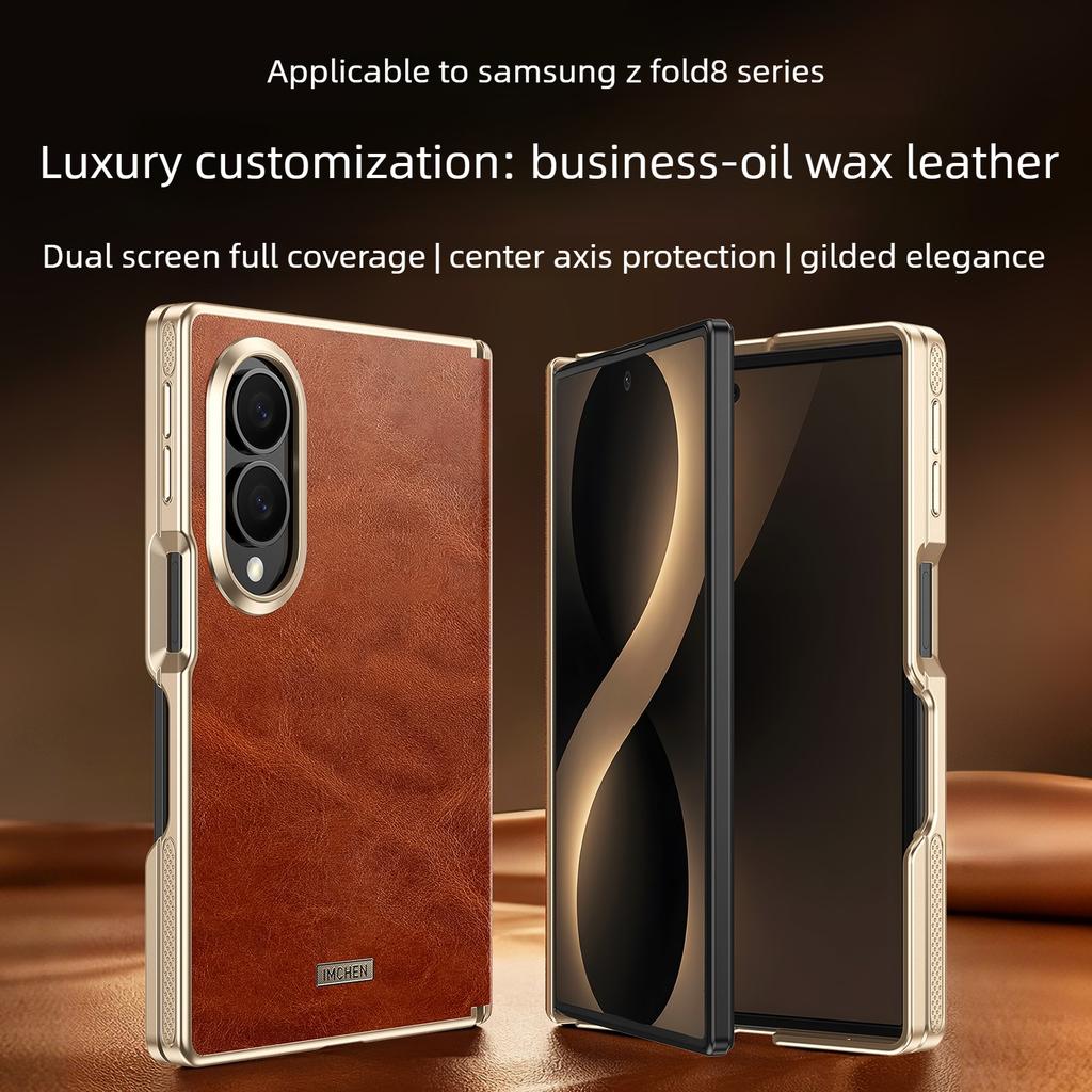 Protezione Cerniera&Cornice di Lusso per Custodia Samsung Z Fold 8 Copertura Posteriore Stile Scatola Magnetica Integrata Custodia in Pelle Cerata ad Olio Protettiva