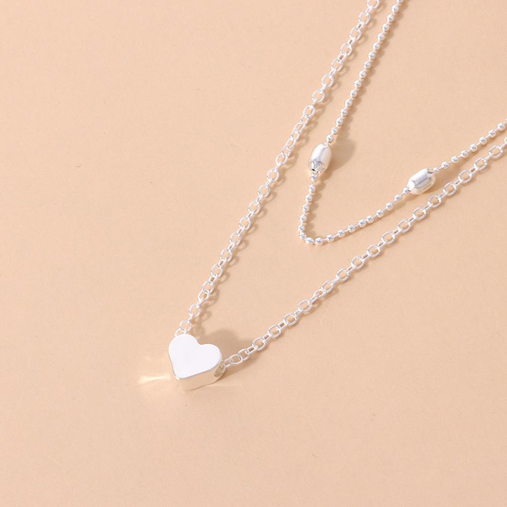 Pfirsichherz Lagenkette Personalisiert Einfache Mehrlagige Kleine Kette für den Alltag Doppelt