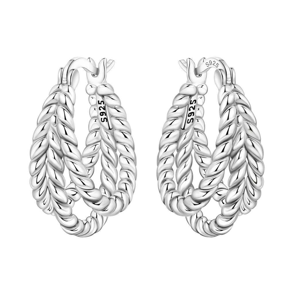 925 Sterling Silver Curve Weaving Large Circle Series Earring Jewelry Versatile Hoop Earrings for Women Jewelry Fine Gifts