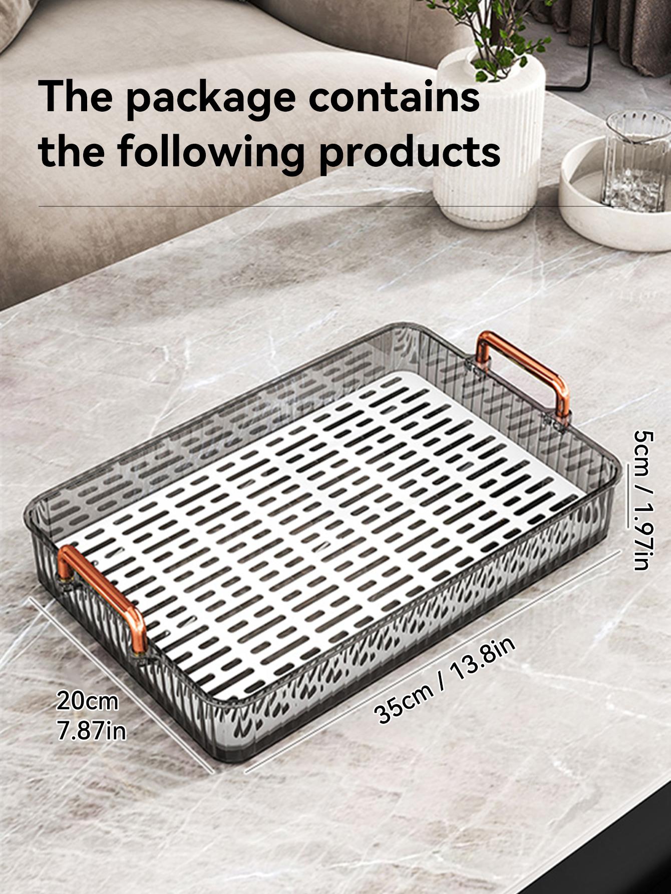 

WORTHBUY Plastic Double Layer Tea Tray With Handle Multifunctional Rectangle Drain Storage Tray Home Living Room Cake Fruit Tray