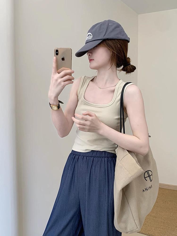 American pure cotton U-neck slim-fitting and thin Spice Girl suspender vest short sleeveless niche pure desire sexy top ins