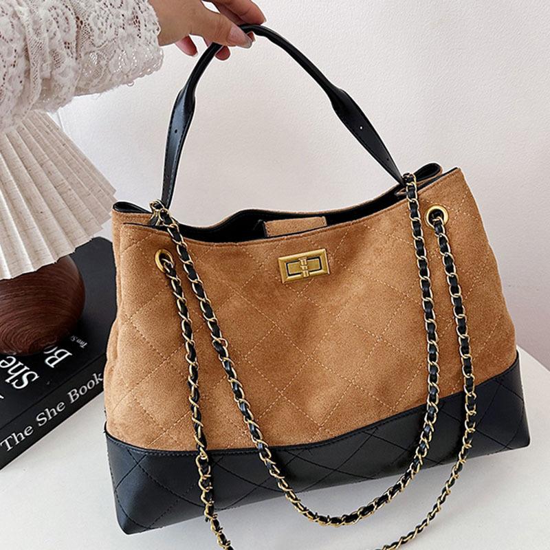 

Retro premium chain bag, women s bag, new suede tote bag, large-capacity shoulder bag. коричневый