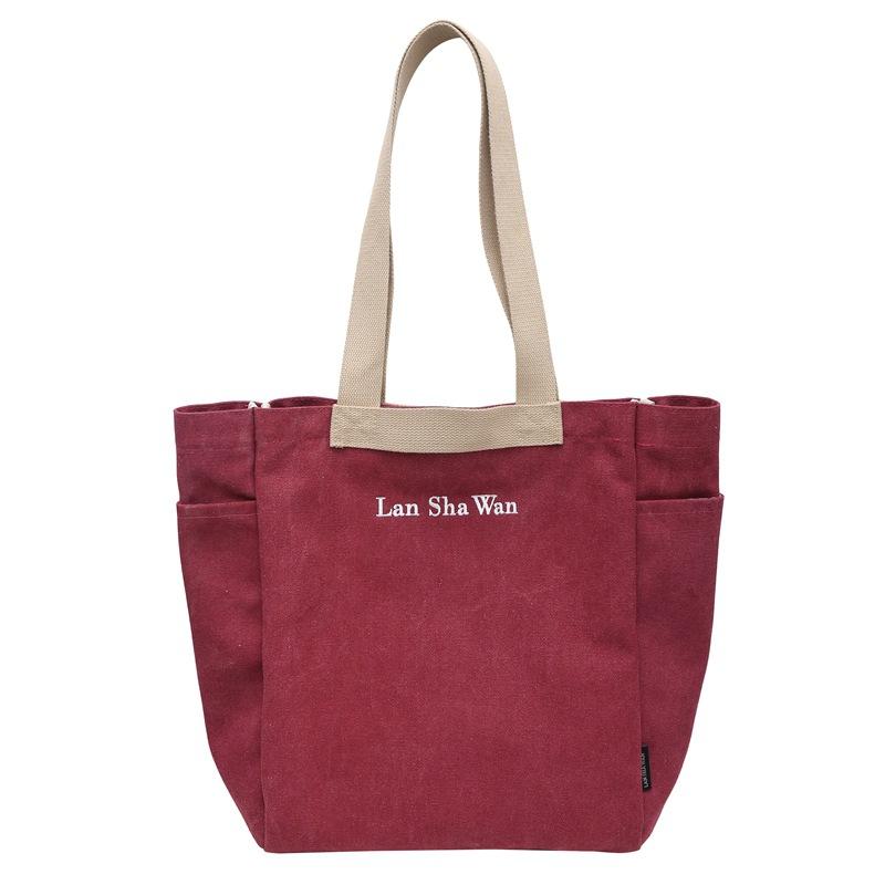 Unisex Tote Bag Literary Style Niche Letter Shoulder Bag Korean Leisure Student Class Portable Canvas