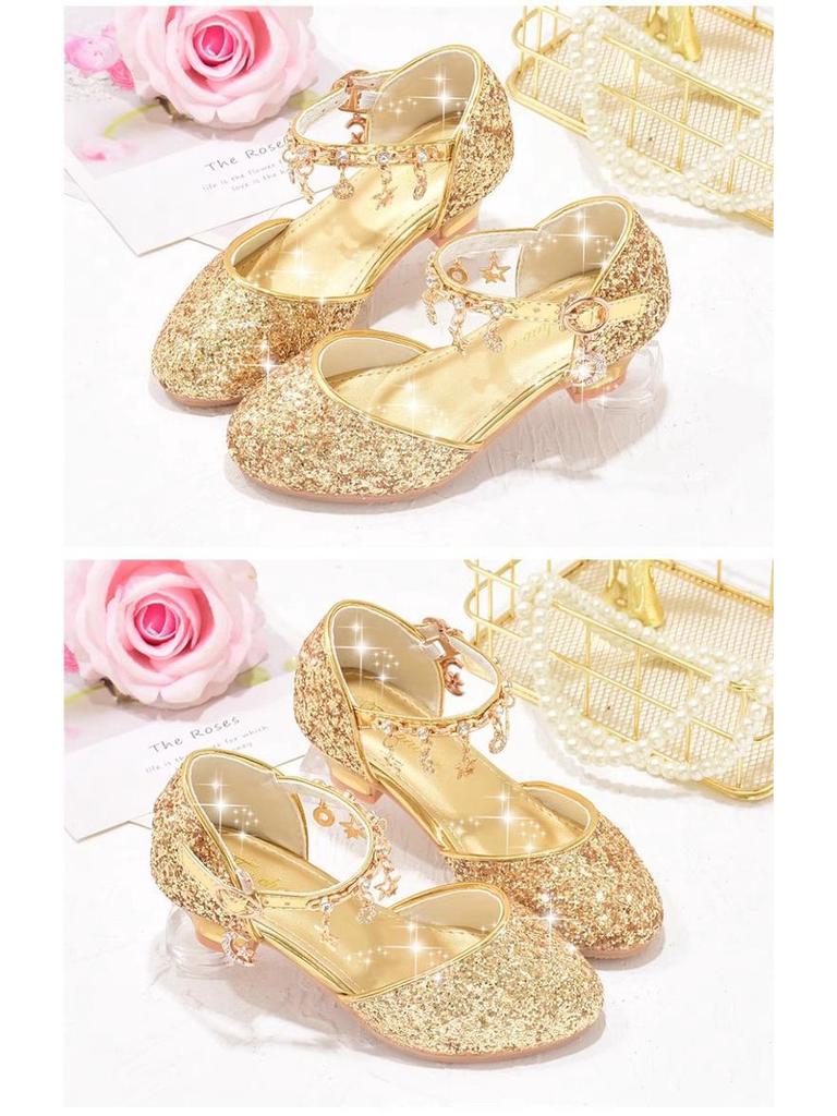 Girls' Sparkly Gold & Silver Princess Crystal High Heels for Kids