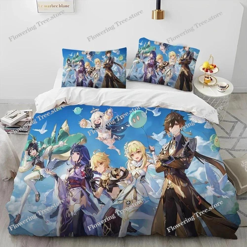 Anime Genshin Impact Game Bedding Set Duvet Cover Bed Set Quilt Cover Pillowcase Comforter king Queen Size Boys Adult Bedding