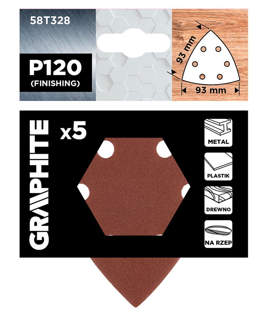 Papiery ścierne delta na rzep 93 x 93 mm, P120, 5 szt., z 6 otworami