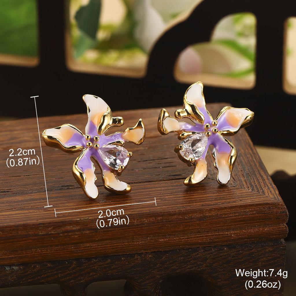 Natural Pearl Flower Oil Drop Earrings Oil Painting Series Enamel Geometric Butterfly Earrings Jewelry Niche Fashion Women