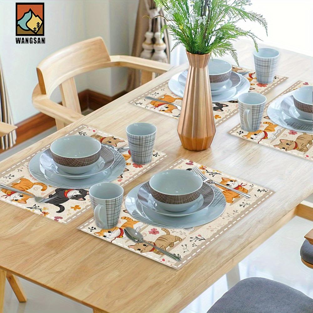 1pc/4pcs/6pcs Cute Cat Floral Heart Pattern Placemat - Machine Washable Rectangular Polyester Table Protector, Heat-Insulating Mat for Restaurant
