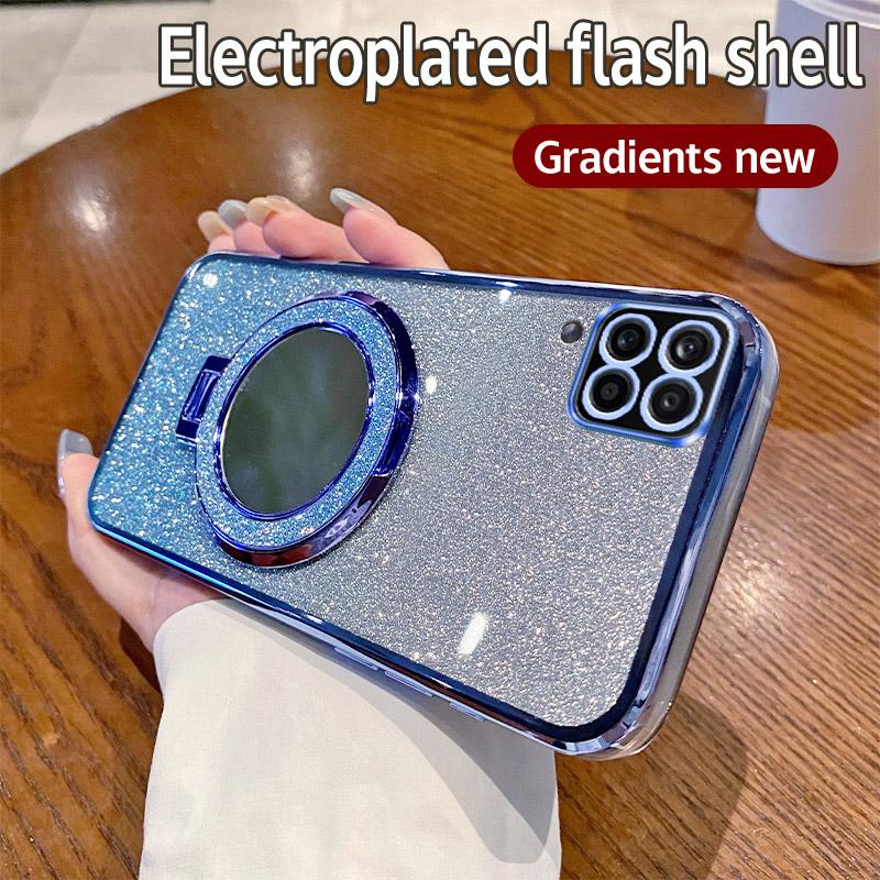 

For Samsung Galaxy F12 F22 F42 Luxury Mirror Plating Shockproof Magnetic Bracket Case For Samsung F42 Silicone Soft Bumper Cover Galaxy F12 синий