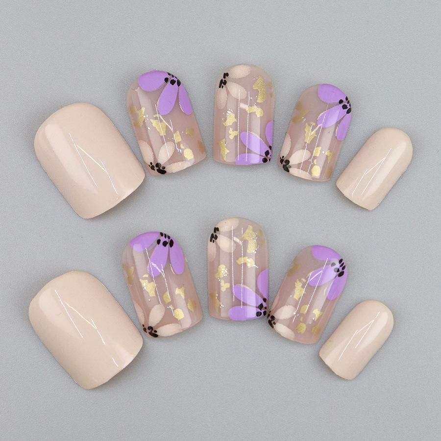24 Stück Kurz einfarbig gelb und lila Blume neues Produkt süß klein frisch Nagelkunst Pailletten Blattgold Tragenagel Europa und Amerika