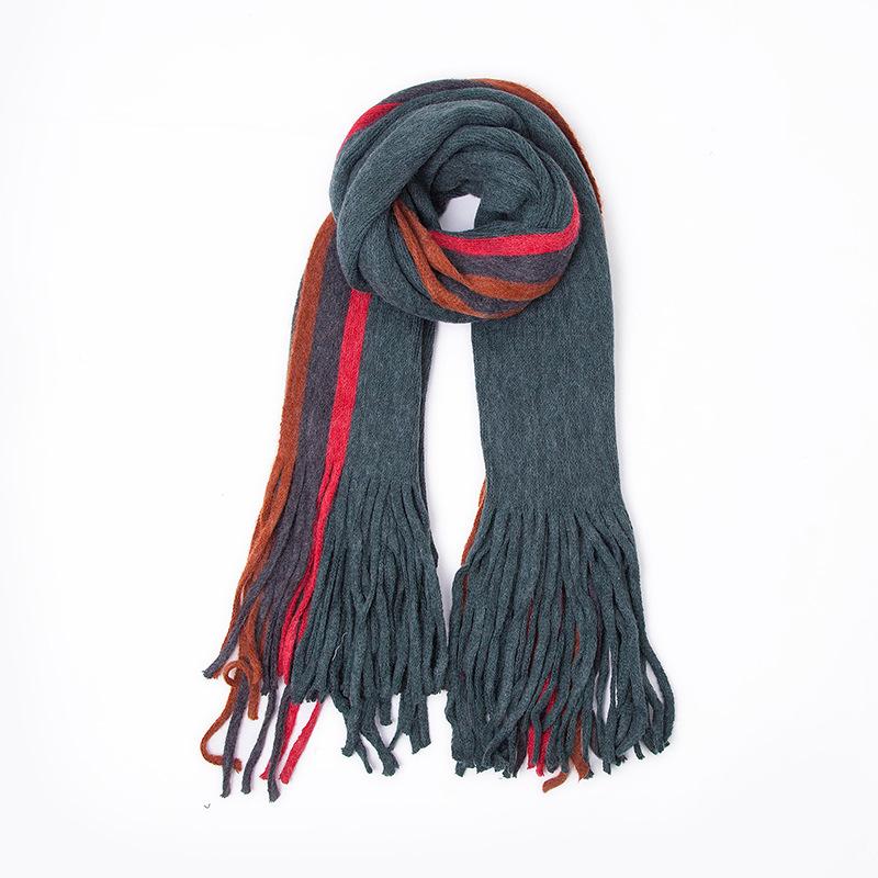 Autumn Winter Warm Shawl Female Block Color Long Tassel Scarf