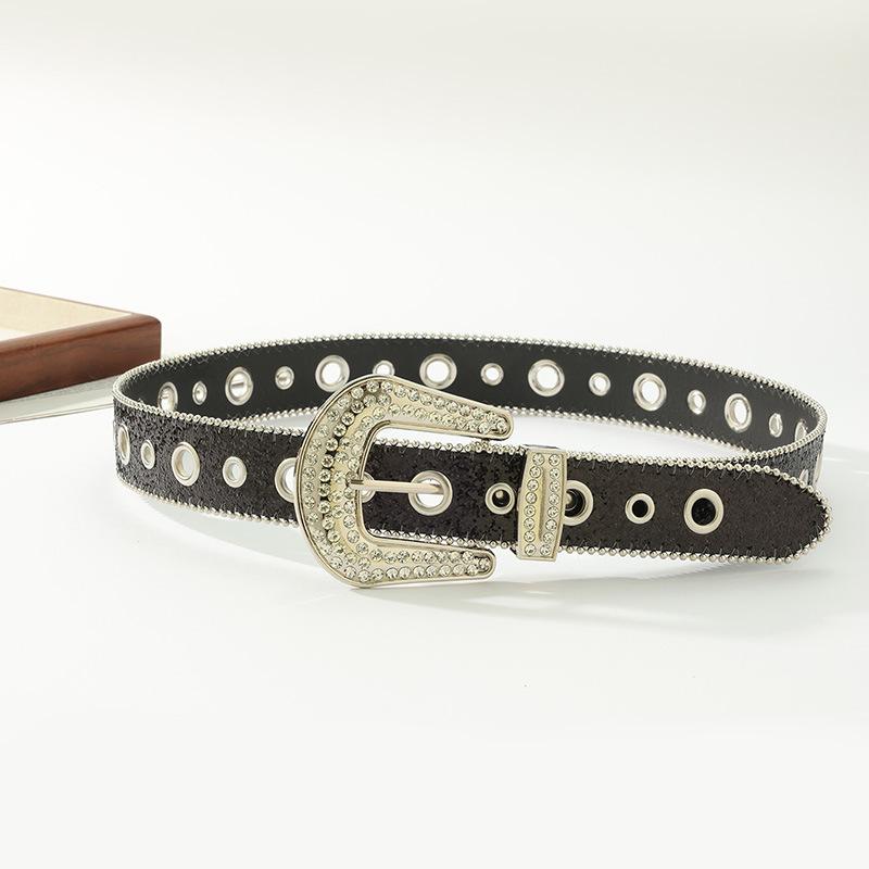 New Buckle Ring Diamond Buckle Black Fresh Sweet Belt Simple Fashionable Versatile Belt