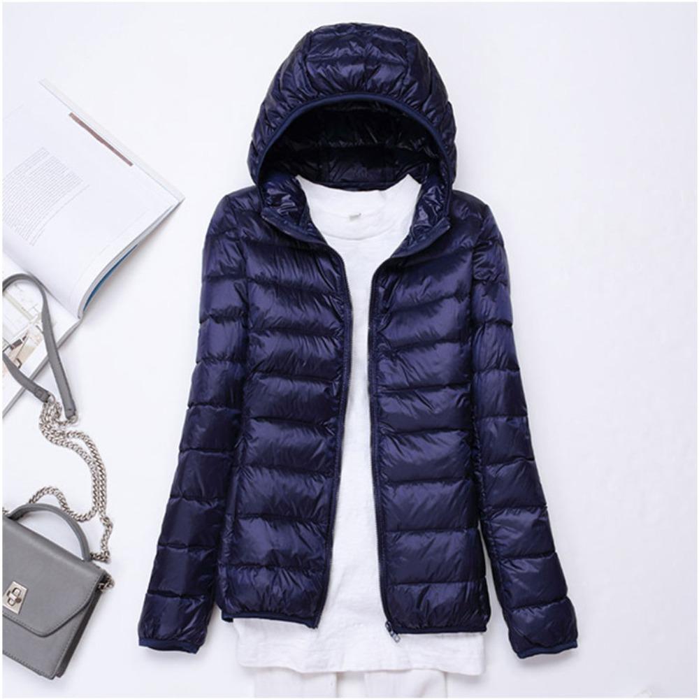 Women's Hooded Long Sleeve Puffer Jacket Slim Fit Lightweight White Duck Down Winter Coat