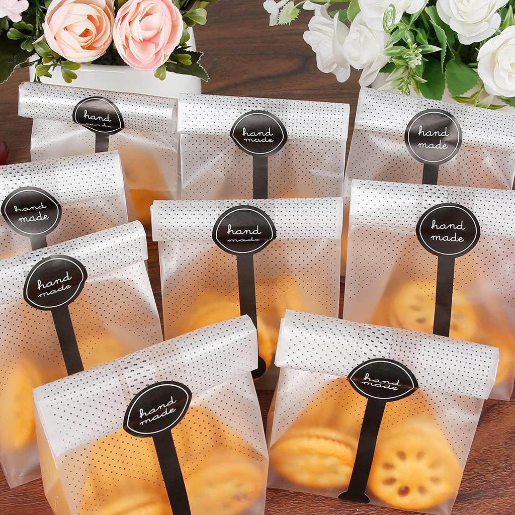 Cake Bags, Sterneer 100 Pcs Transparent Plastic Bags with Stickers, Dessert Food Packaging Bags, Cellophane Pastry Processing Bags, Candy Bags Bakery