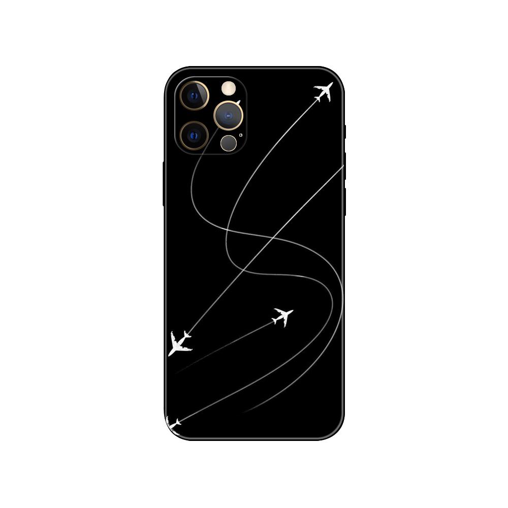 Airplane Map Travel Phone Case for Iphone 5 5s Se 6 6s 7 8 Plus X 10 XR XS 11 12 13 Mini Pro MAX Black Tpu Back Cover