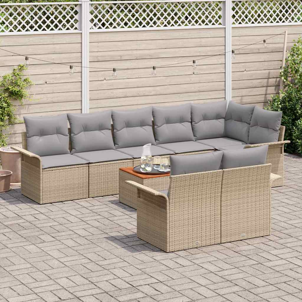 9 Piece Beige Garden Sofa Set with Cushions