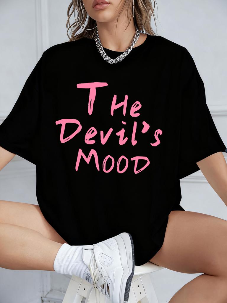 The DevilS Mood Letters Prints TShirts Women Summer Cotton Short Sleeve T Shirt ONeck Comfortable Loose Tops Casual Clothes