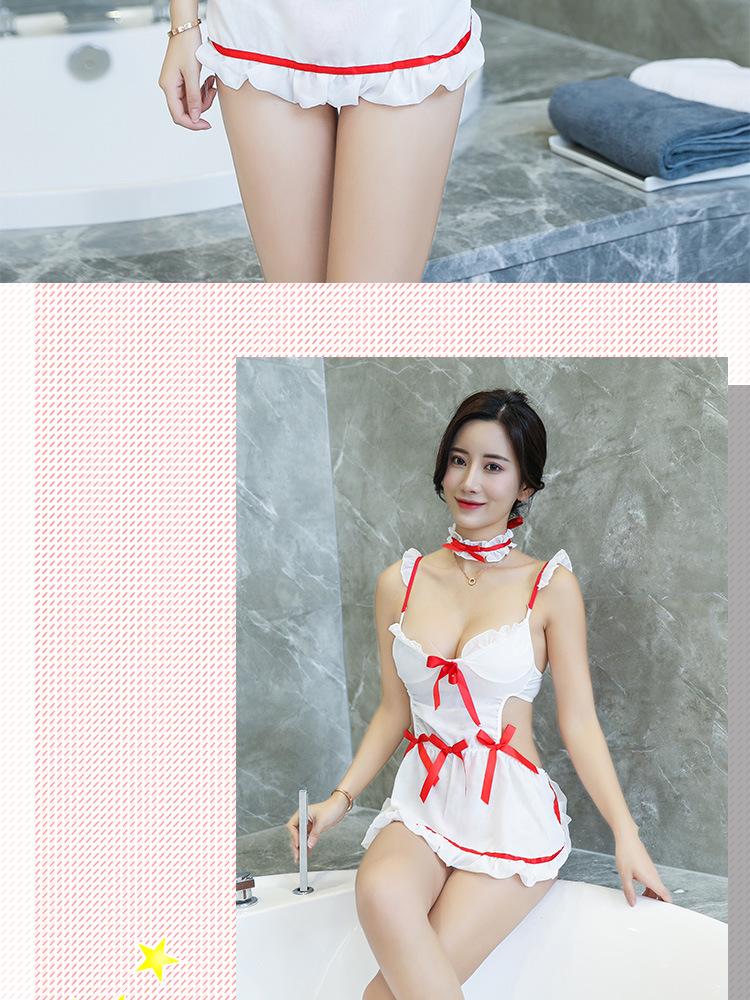 Plus Size Sexy Lingerie Lace-up Maid Uniform with Deep V and Open Back