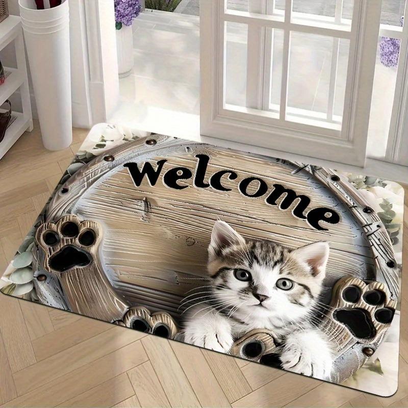 1 cute cat welcome doormat, non-slip and machine washable