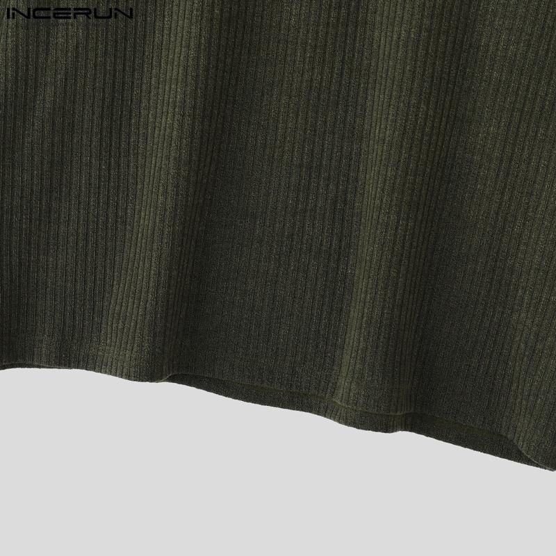 INCERUN Autumn Men Round Neck Long Sleeve Texture Rib Casual Pullover Tops