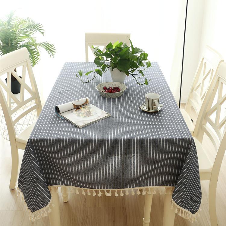 Japanese Simple Striped Polyester Cotton And Linen Bamboo Cotton Fringed Lace Geometric Rectangular Tablecloth Coffee Table Table Cloth