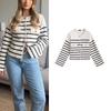 MD Spring New Versatile Fashion Classic Style Elegant Short Coat Pocket Decoration Stripes Knitting Cardigan 5743601