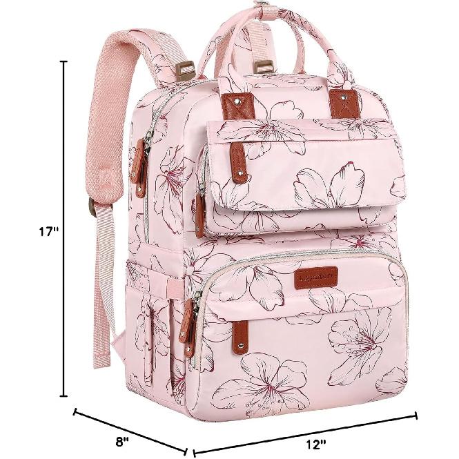 Diaper Bag Backpack, Baby Girl Diaper Bag for Mom, Large Pink Floral Diaper Bag Backpack for Girls, Waterproof Mom Backpack for Work Travel Holiday