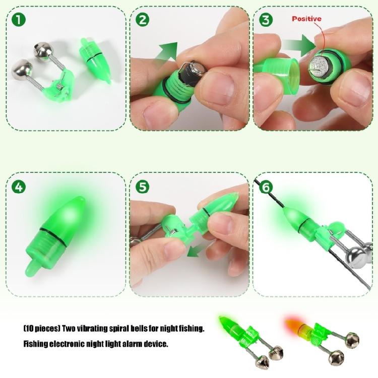 Bright LED Fishing Light LED Night Fishing Rod Bites Alerts Alarm with Twin Bells Rings Indicator For Anglers Enduring