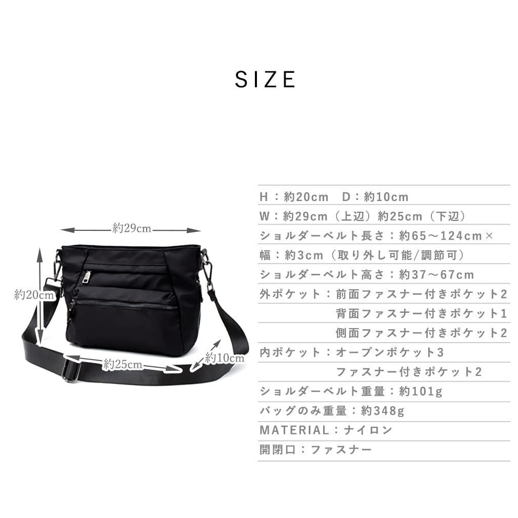 VITAFELICE Nylon Shoulder Bag for 10-Pocket Women, nsb-30012z (Black)