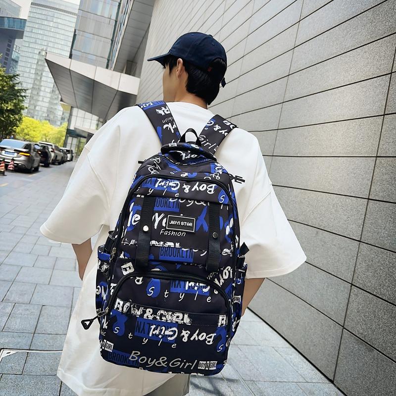 Large Capacity Student Backpack Graffiti Print Campus Backpack Men Lightweight Couple Backpack
