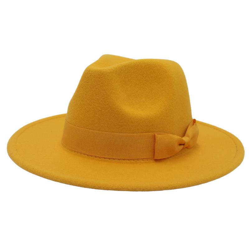 Wind Jazz Hat Big Eaves Hat Bow Flat Edge Top Hat Men And Women Woolen Felt Hat