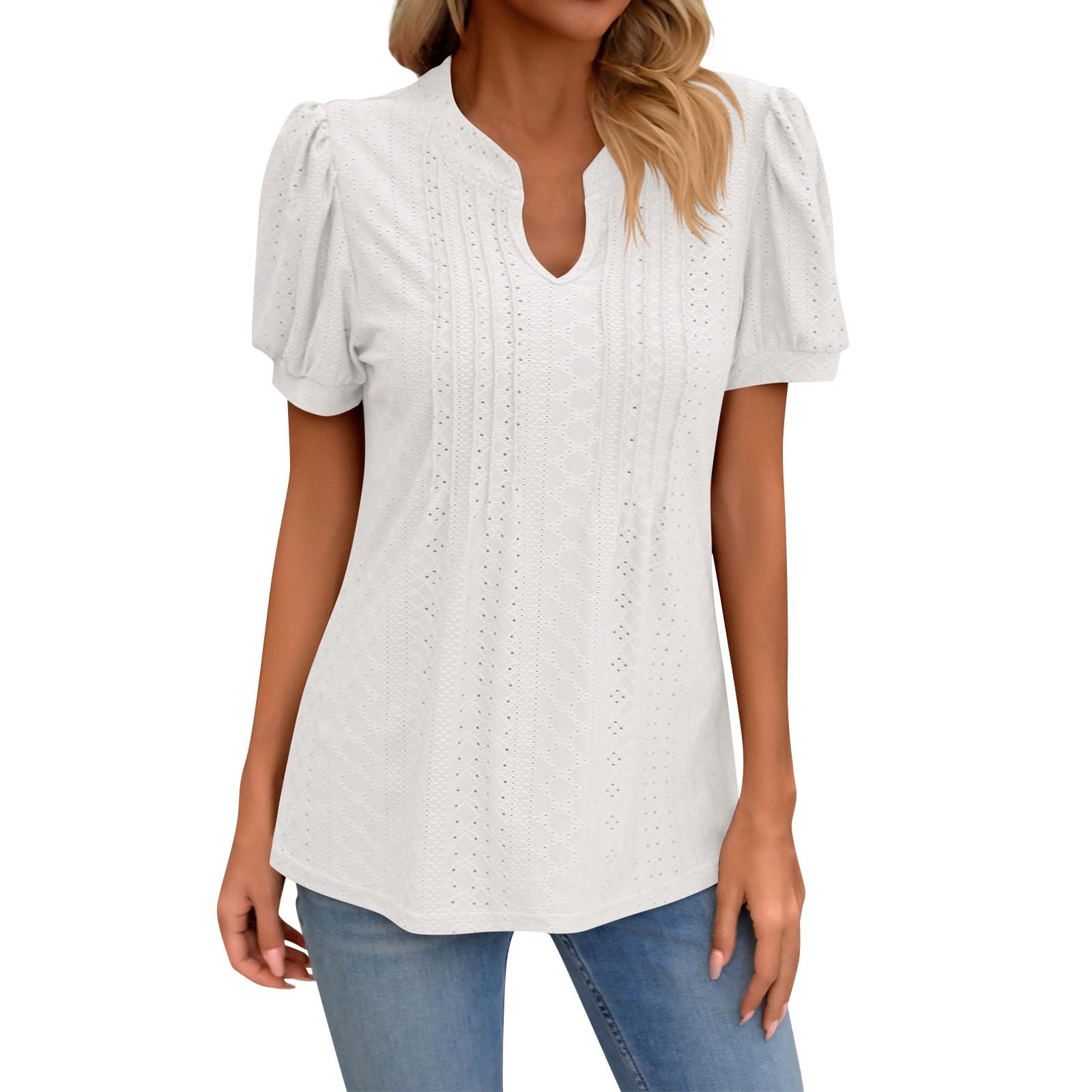 

Женская модная повседневная сексуальная однотонная свободная футболка с v-образным вырезом и короткими рукавами XL белый