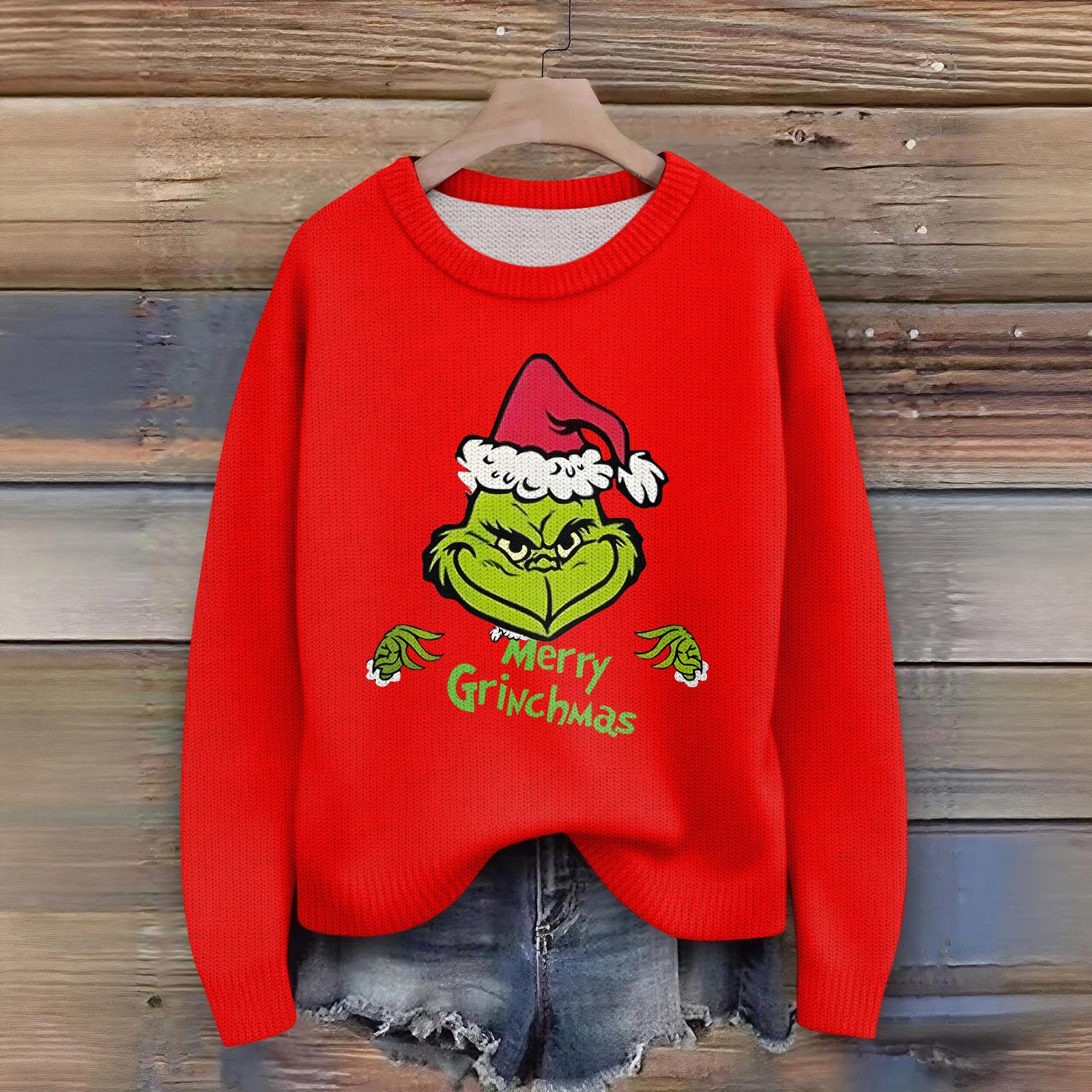 

Женский кардиган с рождественским принтом, с длинным рукавом, с круглым вырезом, вязаный топ XL