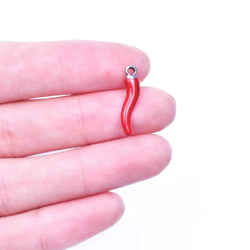 10pcs/Lot Vegetable Red Enamel Pepper Charm Stainless Steel Pendants For Jewelry Making Necklace Earrings Accessories DIY Charms