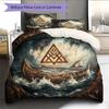 Viking Longship Pattern Bedding Home Decoration Birthday Gift (1 * duvet cover + 2 * pillowcase, without core)