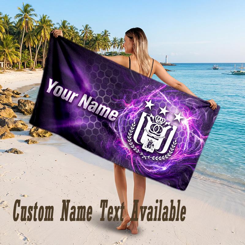 Anderlecht FC logo Design Beach Towel Custom Text Large Towel for Beach Vacation