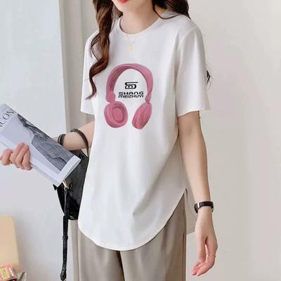 White Short-sleeved T-shirt for Women's Pure Cotton Summer New Curved Hem Mid-length Butt Top