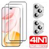 4in1 2+2 3D Curved Tempered Glass Screen Protector For Honor 400 Pro 200/ 200 Pro 90 70 9H Clear HD Glass Protective Film + 2pcs Soft Camera Lens Film