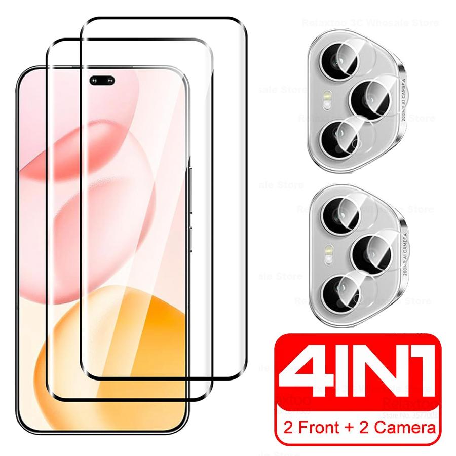 

4в1 2+2 3D Изогнутое Закаленное Стекло Защитная Пленка для Экрана Для Honor 400 Pro 200/ 200 Pro 90 70 9H Прозрачное HD Стекло Защитная Пленка + 2 шт. Мягкая Пленка для Защиты Объектива Камеры Honor 400 Pro чёрный