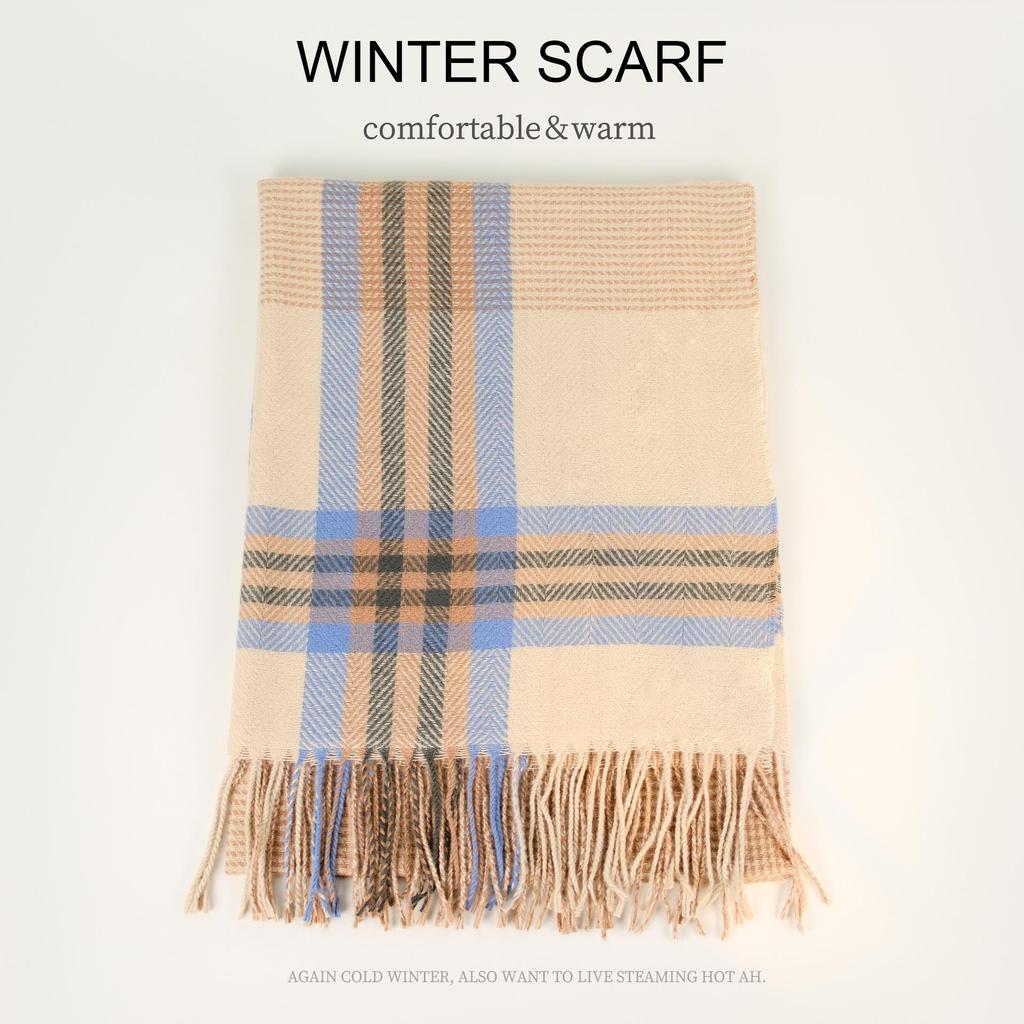 Klassischer koreanischer Karoschal aus Imitatkashmir: Warmer Quastenschal für den Winter