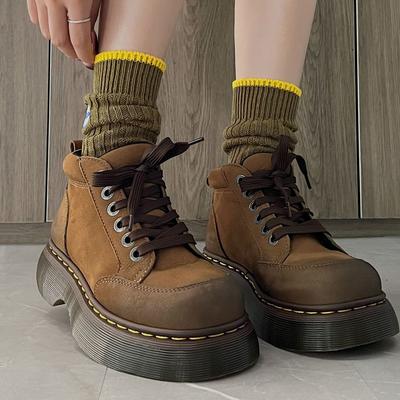 Britischer Stil Amerikanische kurze Martin-Stiefel Damen 2025 neu ins trendige Schnür-Kurzstiefel Herbst dicksohlige Rhabarberstiefel