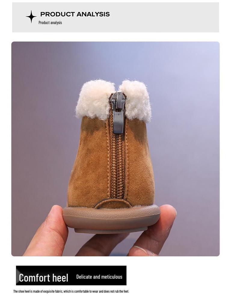 2025 Winter Girls' Thick Cotton Lambswool Boots - Warm, Short Martin Style for Mid-to-Large Children