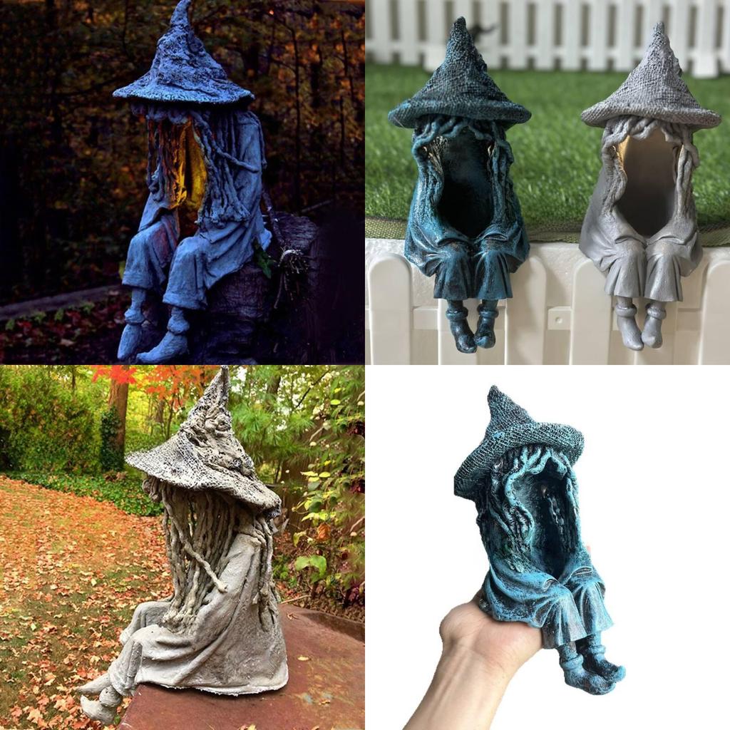 Halloween Resin Witch Solar Garden Light With Decorative Sculpture For Holiday Outdoor Decor