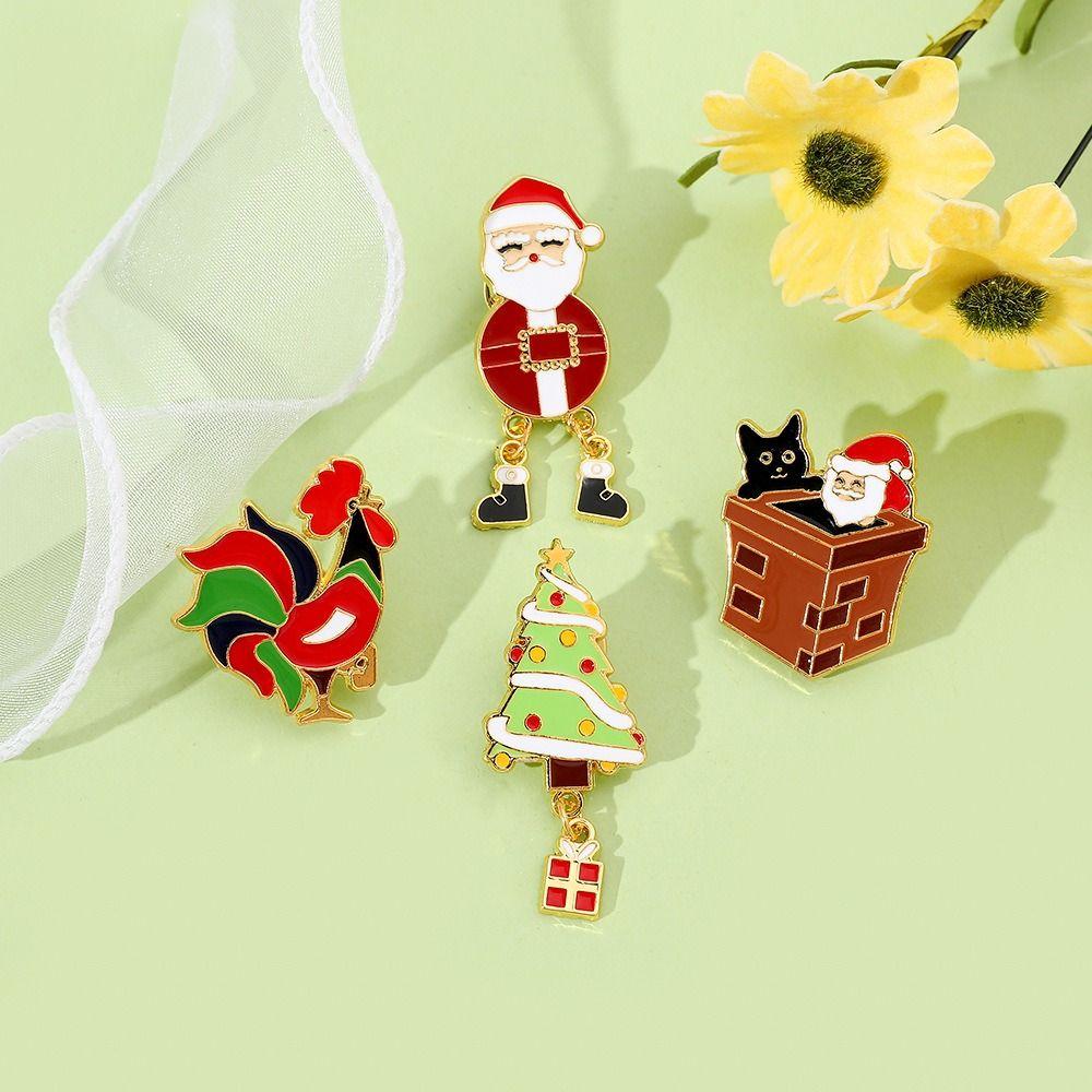 Christmas Tree Santa Claus Enamel Pins Cartoon Dripping Oil Lapel Pin Christmas Brooch  Daily