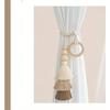 2pcs Bohemian Handmade Tassel Curtain Tiebacks with Wooden Beads - Polyester, Modern Boho Style Window Drape Holdbacks for Home Decor