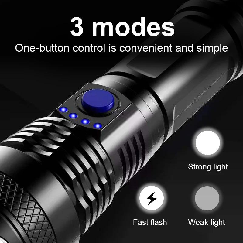 5000LM Super USB Rechargeable Flashlight Ultra Powerful LED Torch Zoomable Strong Lamp Waterproof Emergency Camping Fishing