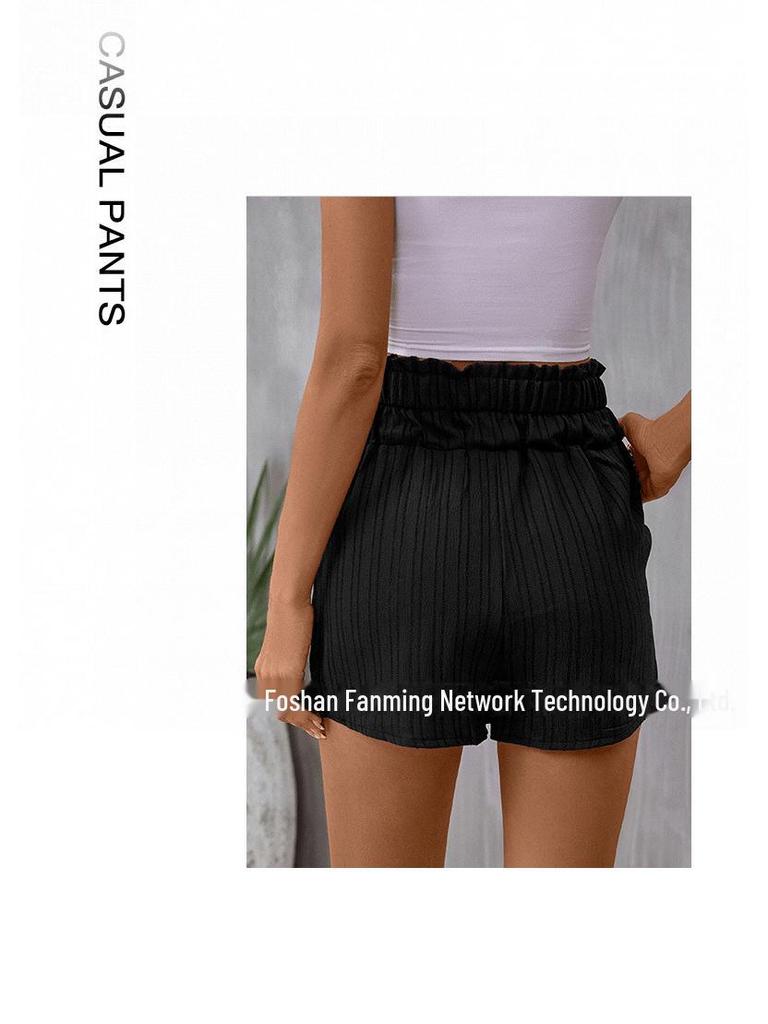 Women's Button High Waist Shorts with Pockets - Summer Pleated Elastic Waist, Versatile and Casual.