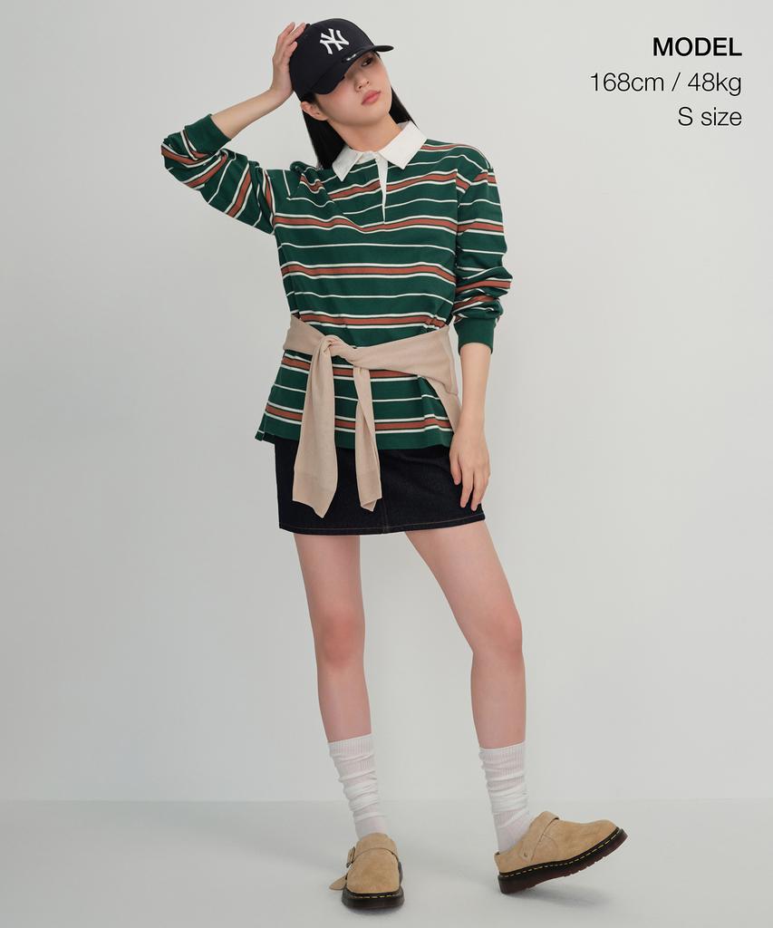 MUSINSA STANDARD WOMAN Women'S Relaxed Multi-Stripe Rugby Shirt [Green]