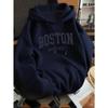 Autumn winter men's and women's solid color letter print high-end versatile retro hooded sweatshirt casual long sleeved pullover